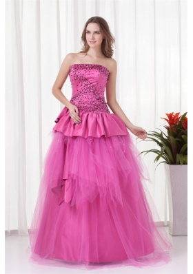 A-line Strapless Beading and Bowknot Quinceanera Dress in Hot Pink