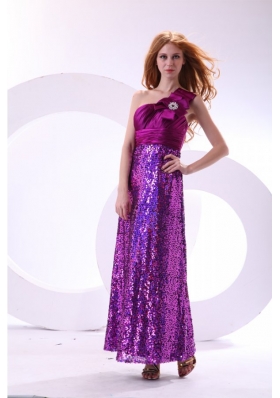 Column One Shoulder Purple Ankle-length Sequins Paillette Prom Dress