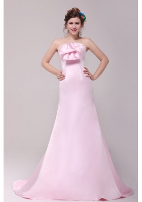 Formal 2014 Princess Strapless Bowknot Brush Train Prom Dress in Pink