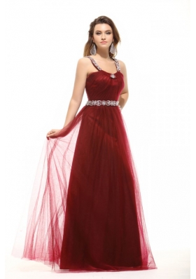 Inexpensive Empire Square Tulle 2014 Long Prom Dress with Beading