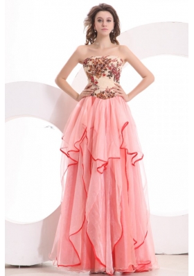 Informal Empire Sweetheart Watermelon Long Appliques Organza Prom Dress