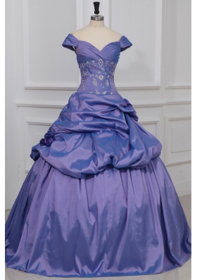 Lavender Off The Shoulder Beading and Flowers Quinceanera Dress