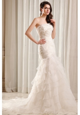 Mermaid Strapless Beading and Ruffles Layered Organza Wedding Dress