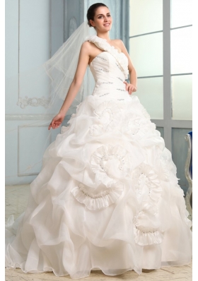 One Shoulder Beading and Laciness Court Train Wedding Dress
