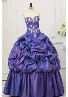 Sweetheart Taffeta Appliques and Pick-ups Quinceanera Dress in Purple