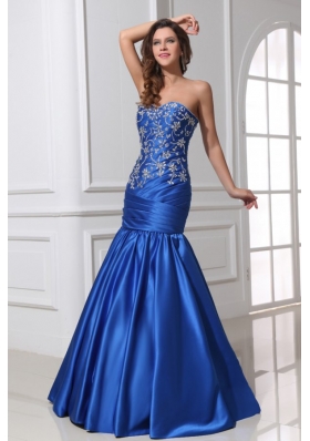 Sexy Mermaid Sweetheart Floor-length Blue Taffeta Prom Dress with Beading