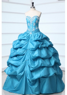 Teal Sweetheart Taffeta Quinceanera Dress with Appliques and Pick-ups  198.69