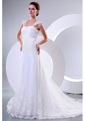 Wide Straps Empire Appliques Decorate Court Train Wedding Dress