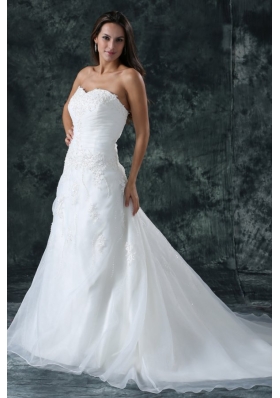 A-Line Sweetheart Beading Organza Wedding Dress with Court Train