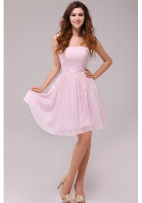 Baby Pink Strapless Knee-length Empire Prom Dress for Cocktail Party