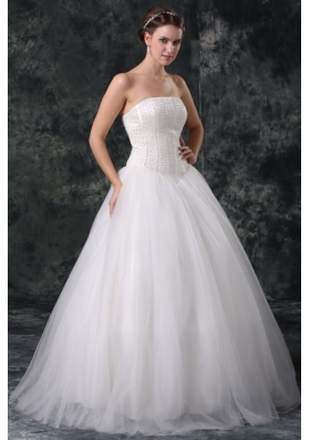 Ball Gown Strapless Beading Tulle Wedding Dress with Floor-length