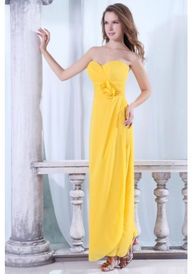 Cheap Yellow Sweetheart Prom Dress with Flowers and Ruching