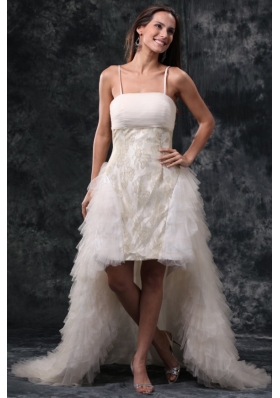 Column Straps High-low Beading Tulle Wedding Dress