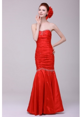 Mermaid Sweetheart Floor-length Beading Red Prom Dress with Lace Up