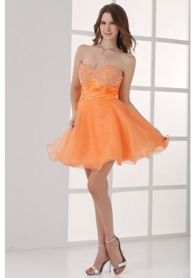 Orange Sweetheart Beaded Short Prom Dress Mini-length