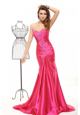 Sweetheart Column Appliques with Beading Prom Dress in Hot Pink