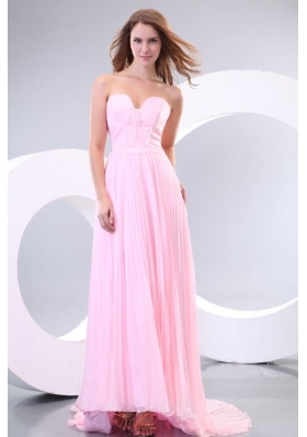 Sweetheart Empire Baby Pink High-low Pleats Prom Dress with Train