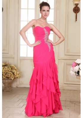 Sweetheart Floor-length Beaded Decorate Hot Pink Prom Dress in Chiffon
