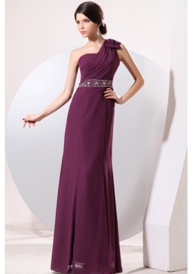Column One Shoulder Floor-length Beading and Bowknot Prom Dress