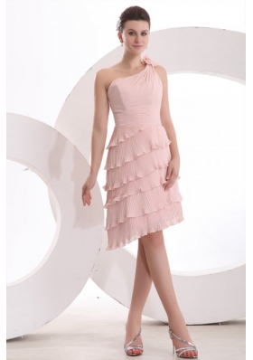 Empire One Shoulder Hand Made Flower Ruffled Layers Prom Dress