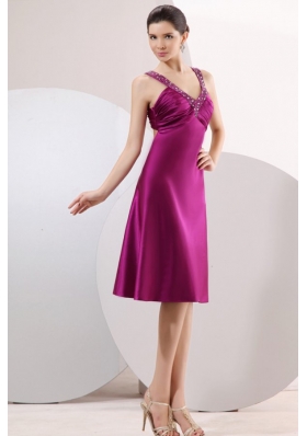 Fuchsia Beading Straps Short Prom Dress with Ruching