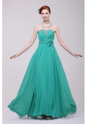 Green Chiffon Empire Beading and Flower Prom Dress for 2014 Spring