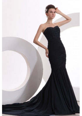 Mermaid Sweetheart Black Chiffon Beaded Decorate Prom Dress for Women