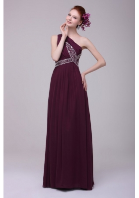 One Shoulder Empire Chiffon Beaded Decorate Full Length Prom Dress