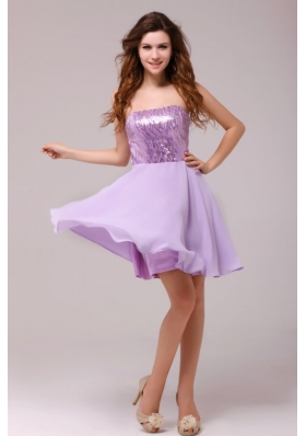 Purple Strapless Sequins Chiffon Knee-length Prom Dress
