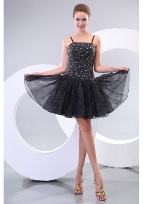 A-line Sapghetti Straps Beading Black 2013 Prom Dress