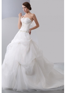 Ball Gown Strapless Beading Zipper Up Organza Wedding Dress