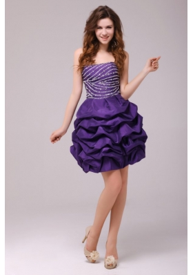 Beaded Purple Short Prom Dress with Pick-ups Mini-length