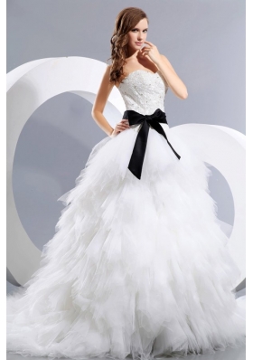 Luxurious A-Line Sweetheart Beading Court Train Tulle Wedding Dress