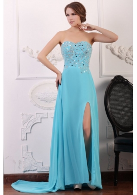 Sweetheart Beading and High Silt Chiffon Aqua Blue Prom Dress