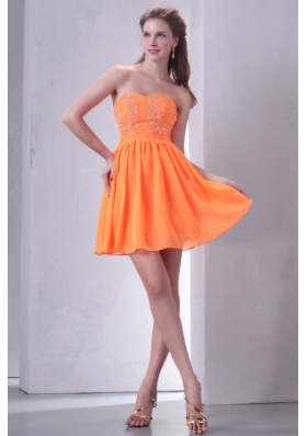 Sweetheart Empire Mini-length Beaded Decorate Prom Dress in Orange