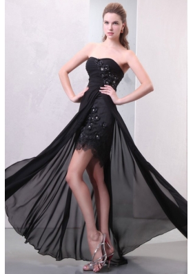 Sweetheart Hand Made Flowers and Silt Chiffon Black Prom Dress