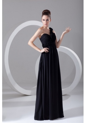 Cheap Black Empire One Shouder Prom Dress with Flowers