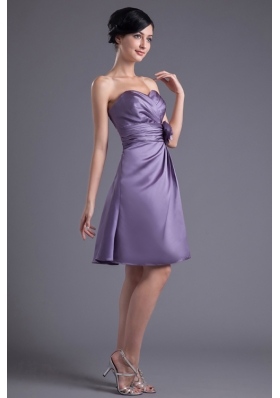 Column Hand Made Flower Sweetheart Purple Ruching Mini-length Prom Dress