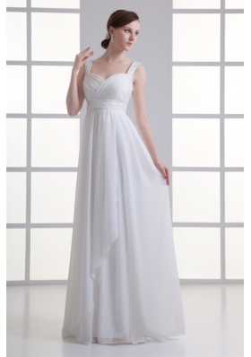 Empire Straps Beading and Ruching Chiffon Floor-length Wedding Dress