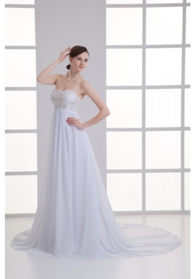 Empire Sweetheart Appliques Court Train Chiffon Wedding Dress