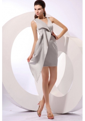 Sexy Column V-neck Mini-length Grey Prom Dress