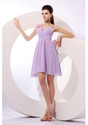 Simple Lilac Straps Prom Dress with Mini-length Chiffon