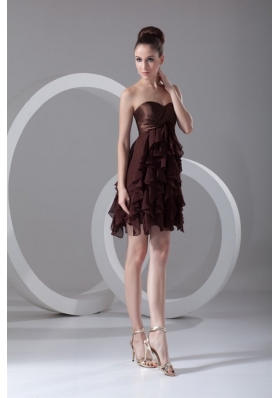 Cheap A-line Sweetheart Mini-length Chiffon Brown Prom Dress