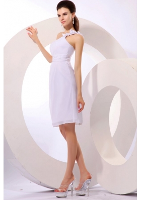 Column One Shoulder Ruching Chiffon Knee-length Wedding Dress