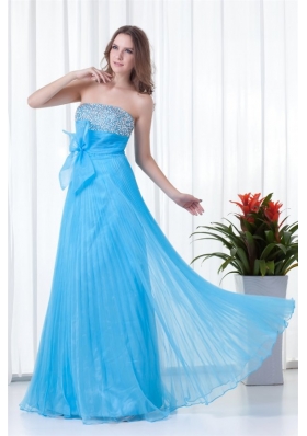 Elegant Empire Strapless Beading Chiffon Aqua Blue Floor-length 2014 Prom Dress