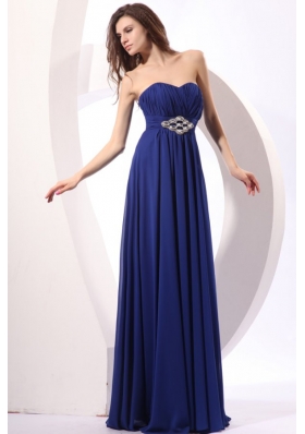 Elegant Empire Sweetheart Beading Floor-length Chiffon Blue Prom Dress