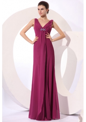 Elegant Empire V-neck Purple Beading Purple Chiffon Prom Dress