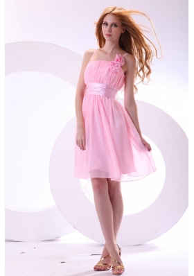 Pretty A-line Straps Knee-length Chiffon Sashes Pink 2014 Prom Dress