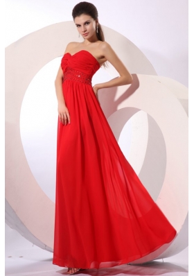Red Empire Sweetheart Floor-length Beading Chiffon Prom Dress