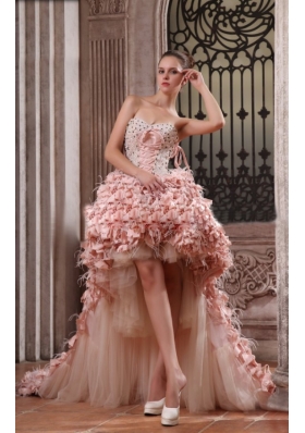 Unique High-low Cathedral Train Wedding Dress with Lace and Beading